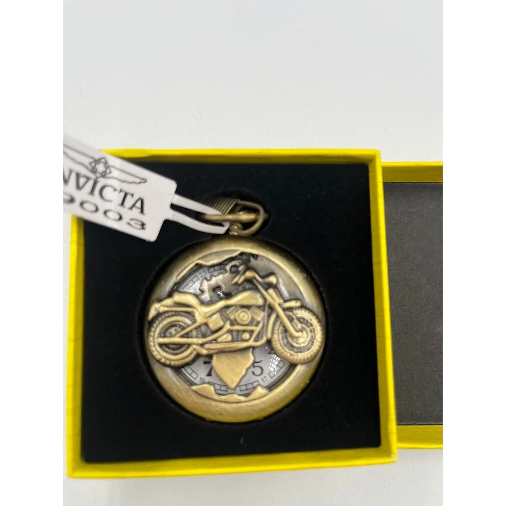 Invicta 79003 Motorcycle Antique Mens Pocket Watch with Chain New in Box